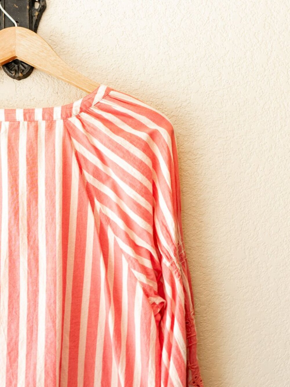 St. John's Bay XL Pink White Stripe Peasant Top Cotton Tassel Boho Embroidered - Picture 11 of 13